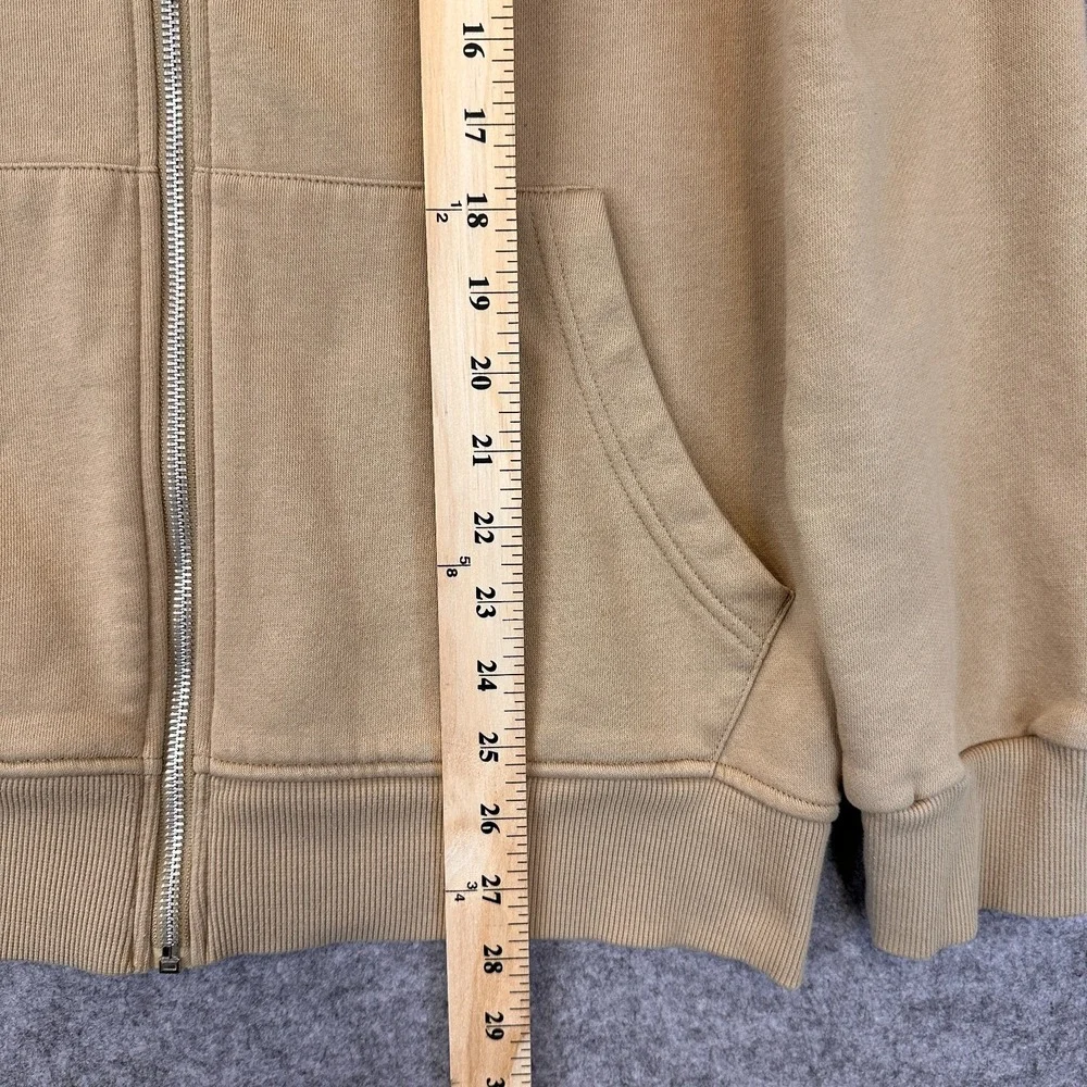 True‎ Religion Hoodie Sweatshirt Mens M Beige Full Zip Logo Front Back